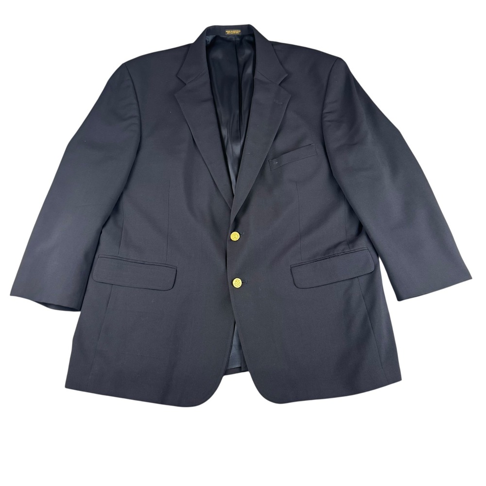 Tailors Row Deansgate Mens 46R‎ Navy Blue 100% Worsted Wool Blazer Gold Buttons
